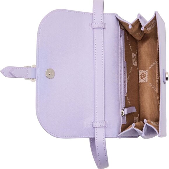 Women's Gentle Lavender Sculpted Buckle Flap Crossbody Bag, Compact and Stylish - Picture 3 of 5
